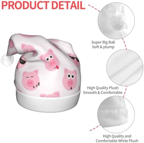 Funny Pink Pig Face Christmas Santa Hat Plush Light Up for Adult