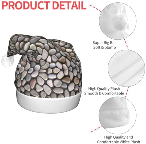 Pebble Stone Print Christmas Santa Hat Plush Light Up for Adults