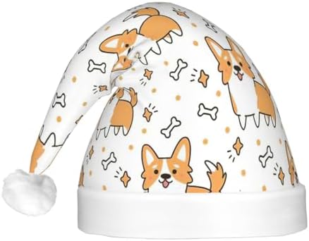 Dog Print Christmas Santa Hat Plush Light Up for Adult Party