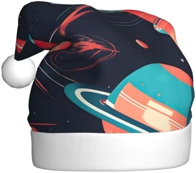 QinZheng Space Planets Print Santa Hat for Women