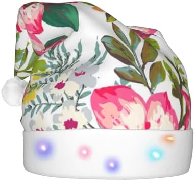 Hibiscus Flowers Christmas Santa Hat Plush Light Up Funny Adult Party Hat