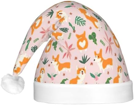 Small Corgi Print LED Santa Hat Plush for Adult