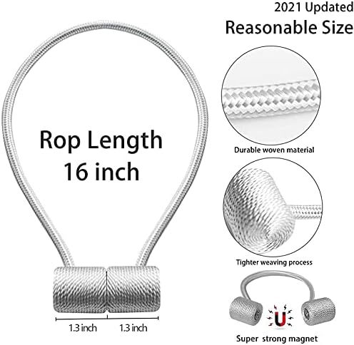 2 Pack Magnetic Curtain Holdbacks 16 Inch Grey