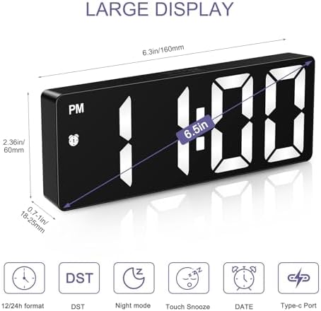 OQIMAX Digital Alarm Clock with Large Display and Touch Snooze