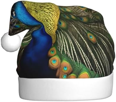 QINZHENG Peacock Feather Print Santa Hat for Women