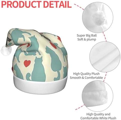 QINZHENG LED Kitty Print Christmas Santa Hat for Adults
