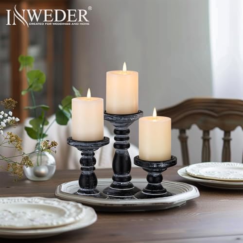Inweder 3Pcs Rustic Black Candle Holders for Pillar Candles
