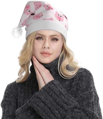 Funny Pink Pig Face Christmas Santa Hat Plush Light Up for Adult