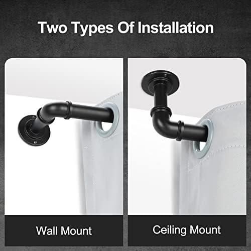 OLV Black Industrial Curtain Rods 48-84 Inch