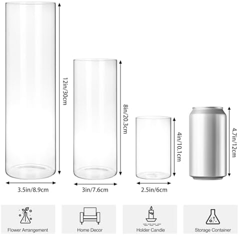 Fixwal 3 Pack Clear Glass Cylinder Vases 4 8 12 Inch