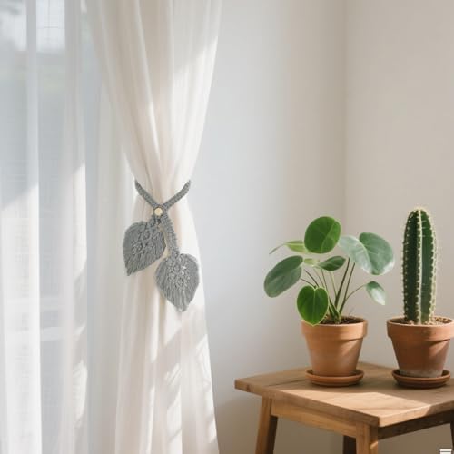2 Pack Boho Curtain Tiebacks Adjustable Macrame Holdbacks for Drapes and Windows