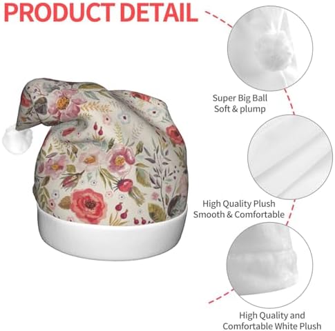 Flower Leaf Print Christmas Santa Hat Plush Light Up Funny Adult Party Hat