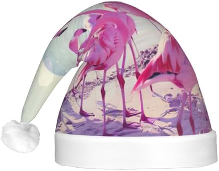 Flock of Pink Flamingos Christmas Santa Hat Plush Light Up Funny Adult Hat