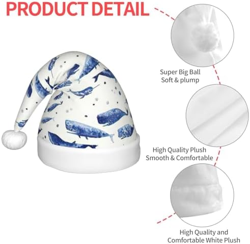 Small Blue Whale Swimming Print Santa Hat Christmas Decor