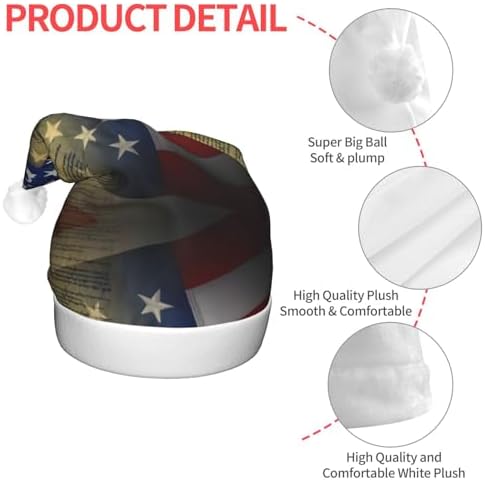 American Eagle Print Santa Hat Plush Light Up for Adult Christmas Party