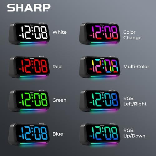 Sharp Loud Alarm Clock with RGB Night Light and USB Charger