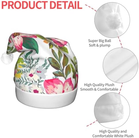 Hibiscus Flowers Christmas Santa Hat Plush Light Up Funny Adult Party Hat