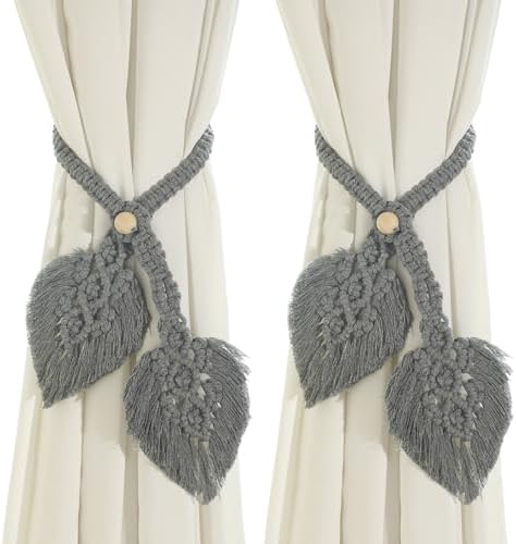2 Pack Boho Curtain Tiebacks Adjustable Macrame Holdbacks for Drapes and Windows