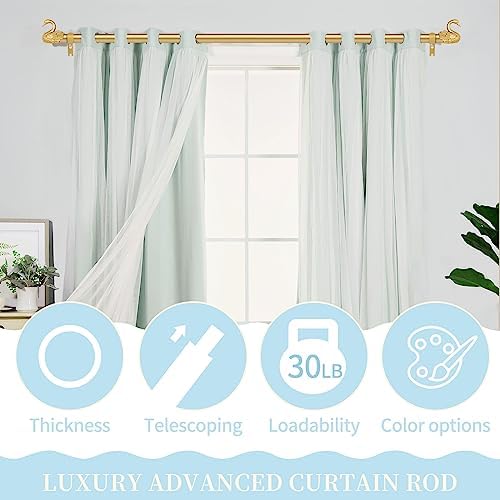 TANGWIN Gold Farmhouse Curtain Rod with Swan Finials