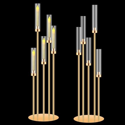 2 Sets Gold Candelabra Centerpieces with LED Candles
