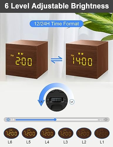 Wooden Digital Alarm Clock with 3 Alarms