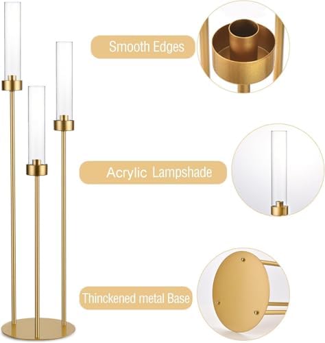 Vincidern 20pcs Gold Candelabra with Acrylic Lampshade