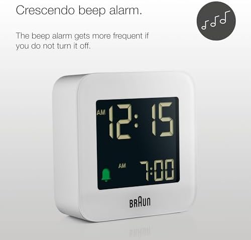 Braun Digital Travel Alarm Clock with Snooze and Negative LCD Display