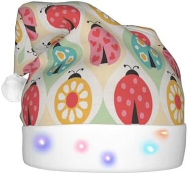 Ladybugs Cartoon Christmas Santa Hat Plush Light Up for Adults