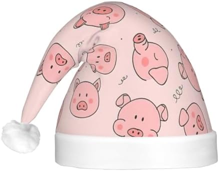 Pink Cute Pig Print LED Christmas Santa Hat Plush for Adults