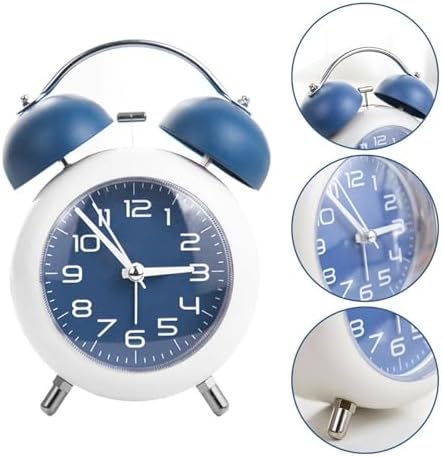 Blue Metal Alarm Clock with Double Bell and Backlight