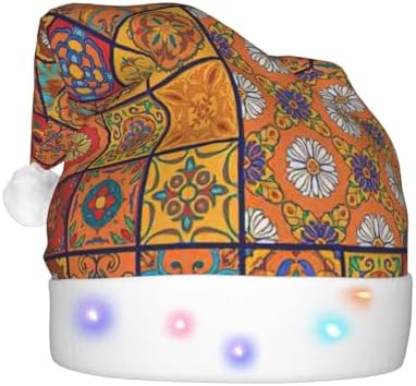 Moroccan Geometric Print Light Up Santa Hat Plush Set for Adults