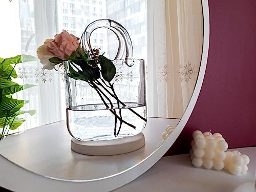 OLEEK Glass Purse Vase - 10 Inch Blue Centerpiece Decor