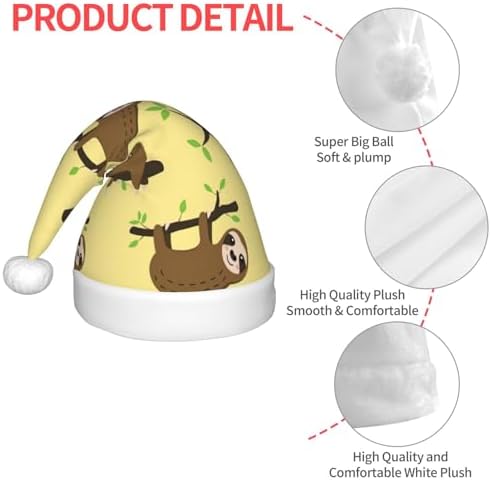 Cute Sloth on Yellow Lemon Print Santa Hat