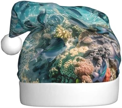 Marine Life Print Christmas Santa Hat Plush Funny for Adults