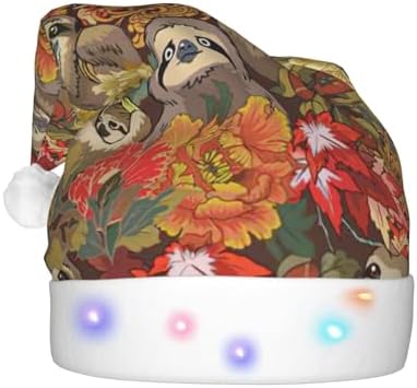 Funny Sloths Print LED Christmas Santa Hat Plush for Adults