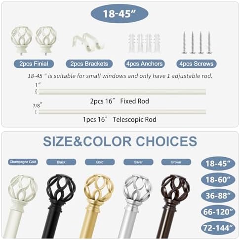 White Twisted Cage Finials Curtain Rod for Windows