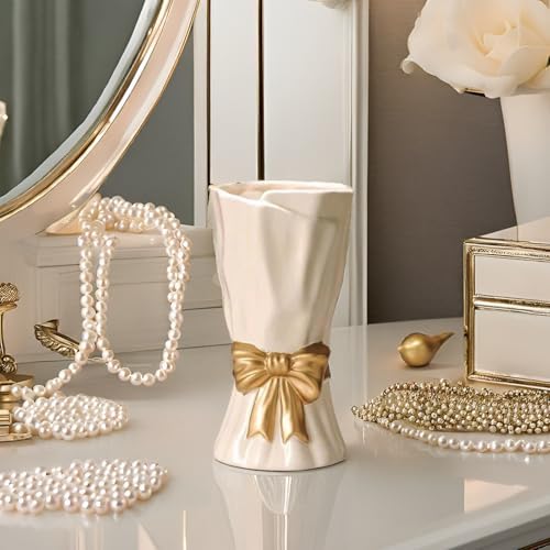 WLGRANJIA Bow Vase White Ceramic for Home Decor