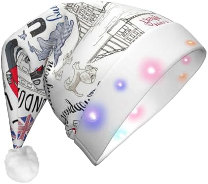 I Love London Print LED Christmas Santa Hat Plush