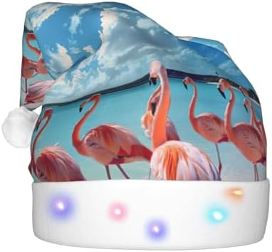 Flock of Pink Flamingos Christmas Santa Hat with LED Light