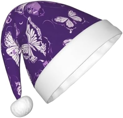 Purple Butterflies Floral Print Christmas Santa Hat Small Size