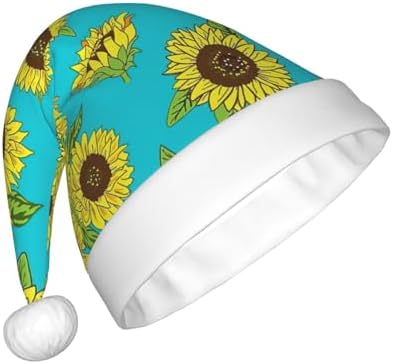 QINZHENG Sunflowers Print Santa Hat for Women Adult Christmas Gift
