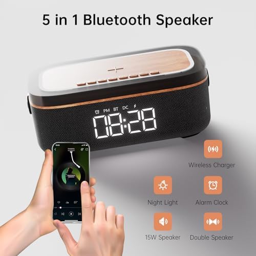 LOVME Alarm Clock with Bluetooth Speaker and Night Light