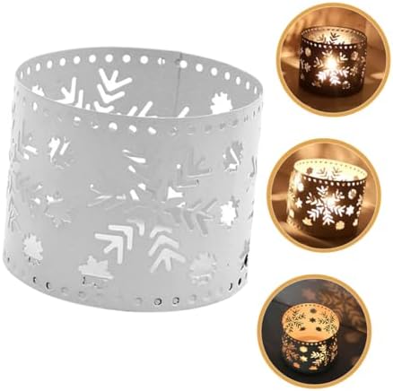 Happyyami Christmas Candle Holders White Iron Hollow Snowflake Design