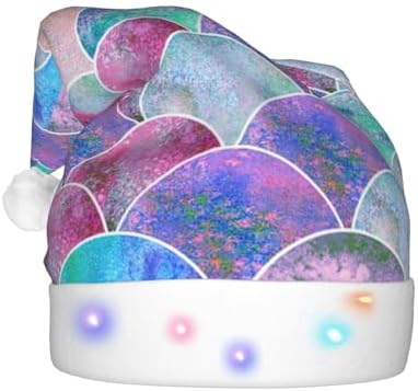 Fish Scale Ocean Print LED Santa Hat for Adults Christmas Party