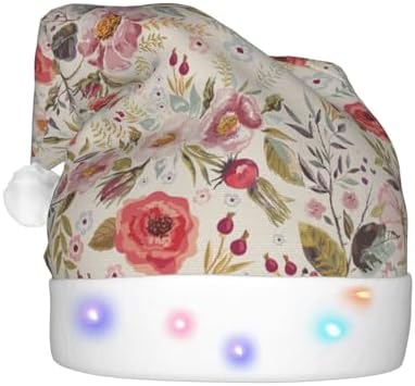 Flower Leaf Print Christmas Santa Hat Plush Light Up Funny Adult Party Hat