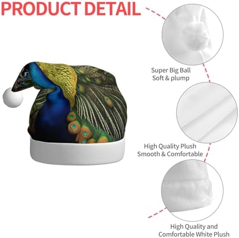 QINZHENG Peacock Feather Print Santa Hat for Women