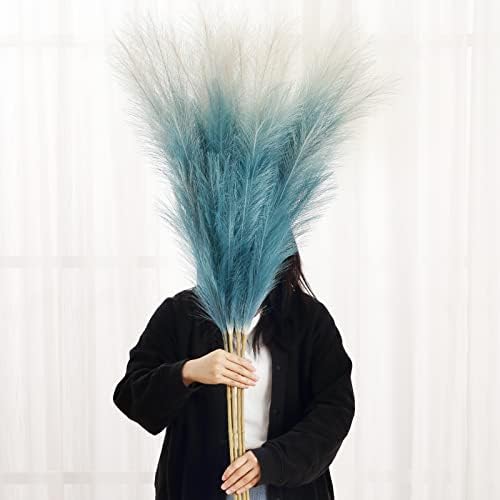 GAOMON 4pcs Gradient Blue Faux Pampas Grass Decor