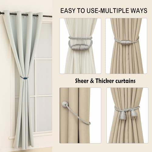 Magnetic Curtain Tiebacks - 2 Pack Grey Holdbacks