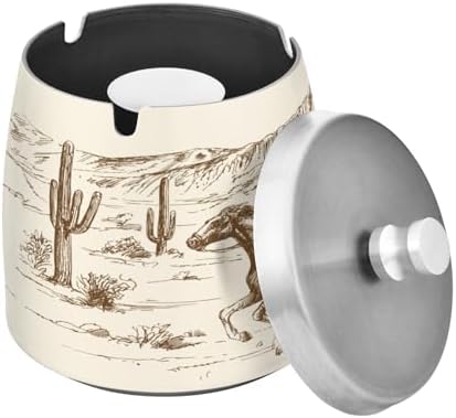 YANENDIE Western Desert Cowboy Ashtray with Lid
