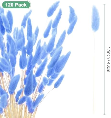 120-Pack Bright Blue Bunny Tail Grass Decor